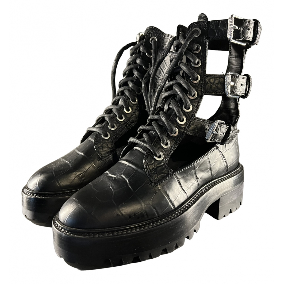 Leather buckled boots Amiri Black size 